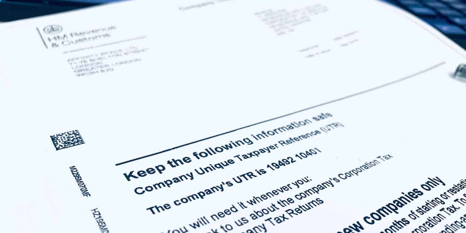 HMRC letter displaying a limited company's UTR number and other tax-related information.