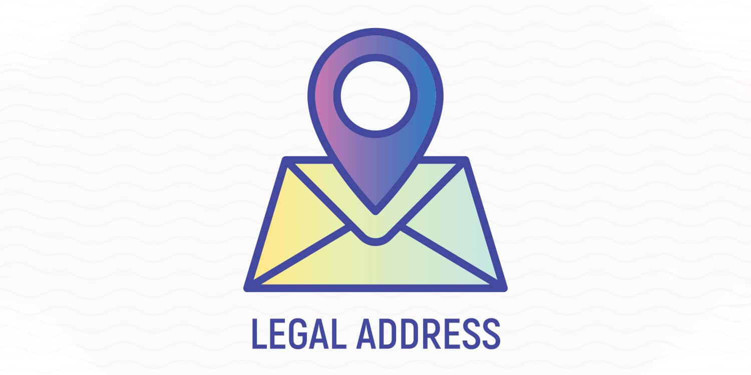 Location and envelope icon with heading 'LEGAL ADDRESS', illustrating the purpose of a registered office address.