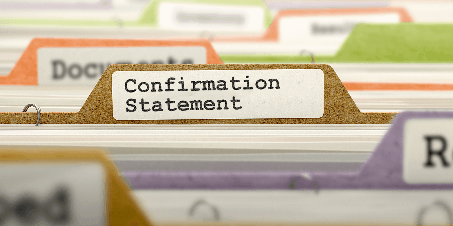 Image of rows of files in between labelled dividers, one of which reads "Confirmation Statement".