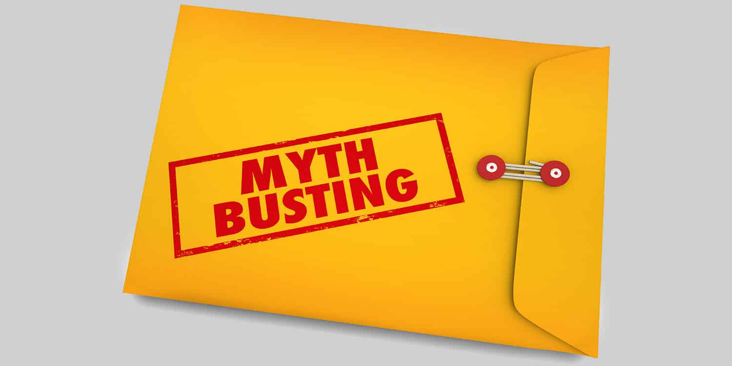 Yellow envelope with "Myth Busting" printed in red ink.