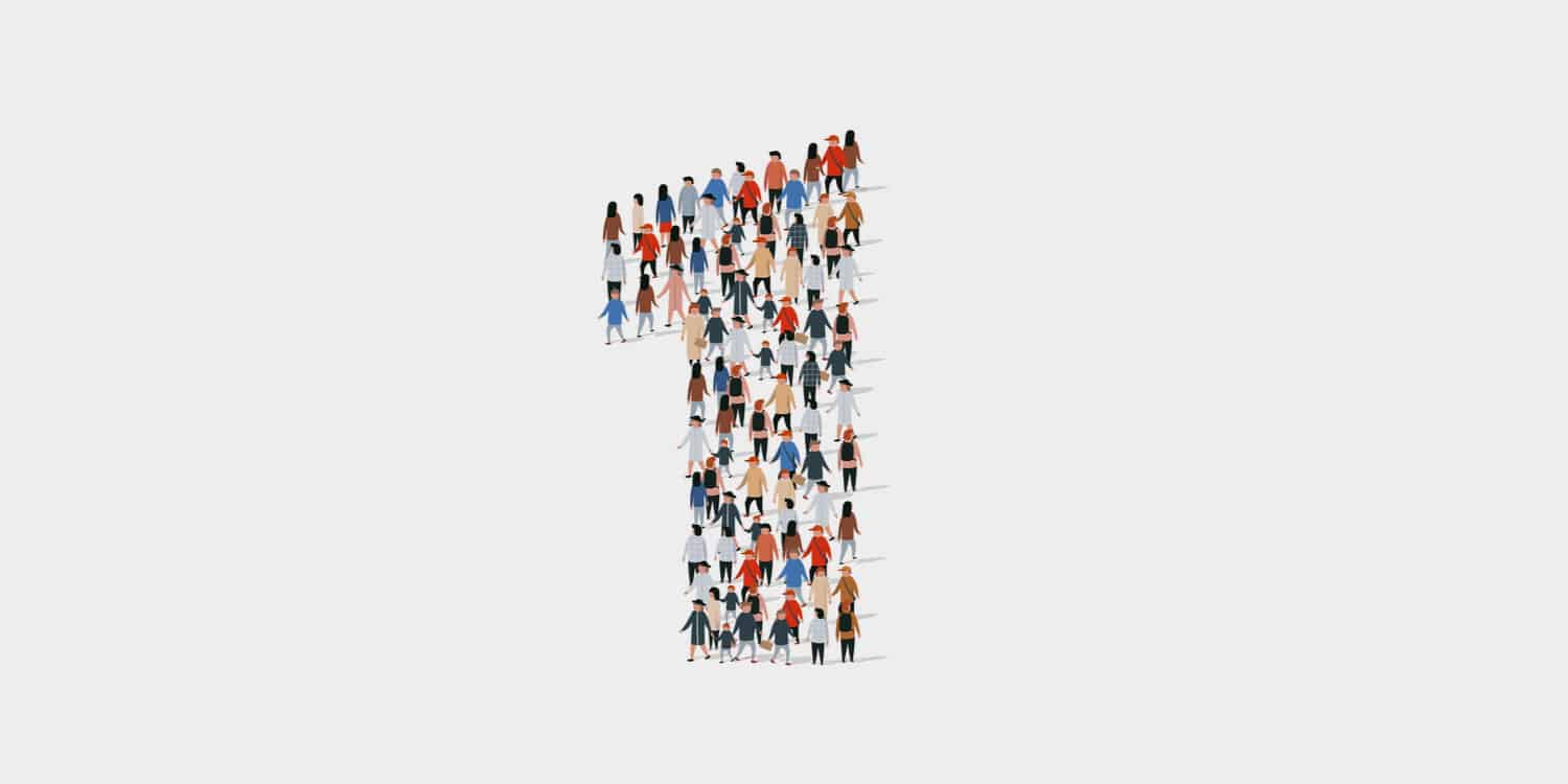 An illustration of people in a crowd in the shape of the number '1' - denoting you only need one person to set up a limited company.