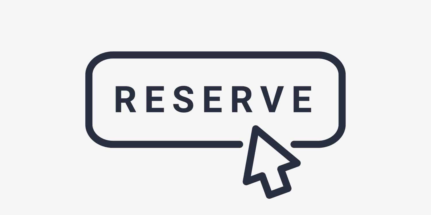 The word "reserve" in black text within a rectangular black border, with an arrow hovering above.