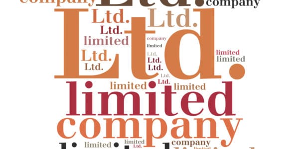 A collage displaying the words Ltd, limited, and company in different font colours and sizes.
