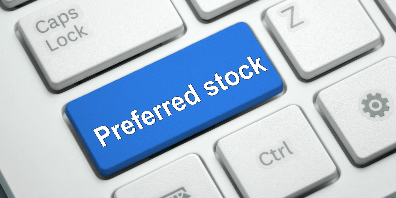 Close up image of a keyboard focusing on a key labelled 'preferred stock.'