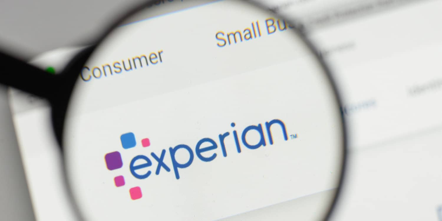 Credit check company Experian's logo displayed on PC monitor.