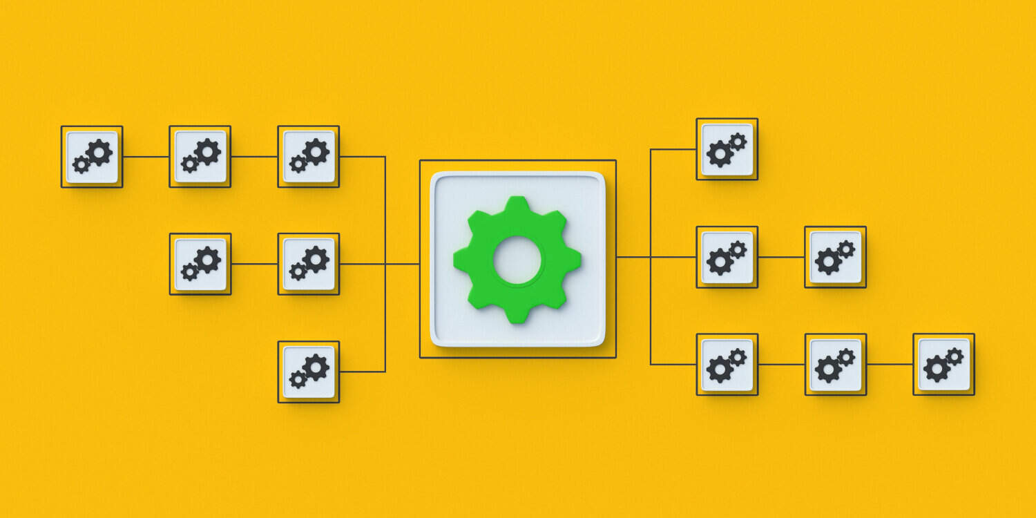 Diagram showing parent company and several subsidiary companies connected to the parent. with yellow backaground.