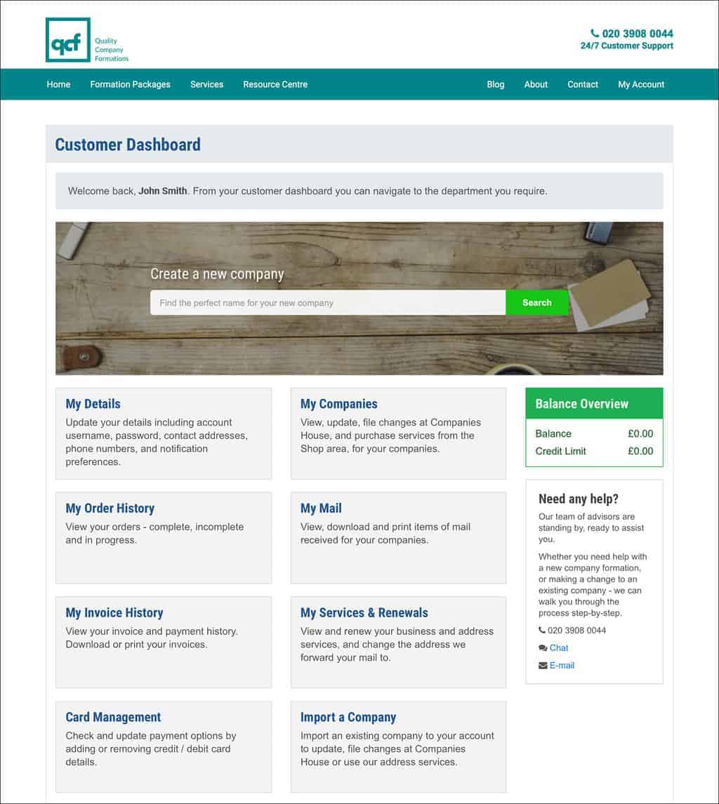 Screenshot of the QCF Client Portal dashboard page